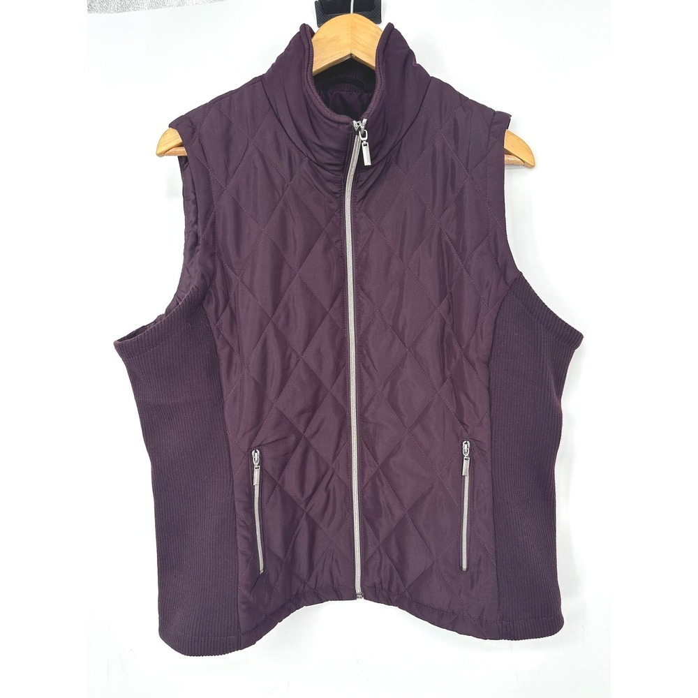 Christopher & Banks Puffer Vest Womens XL Purple Quilted Ribbed Sides Zip Up
